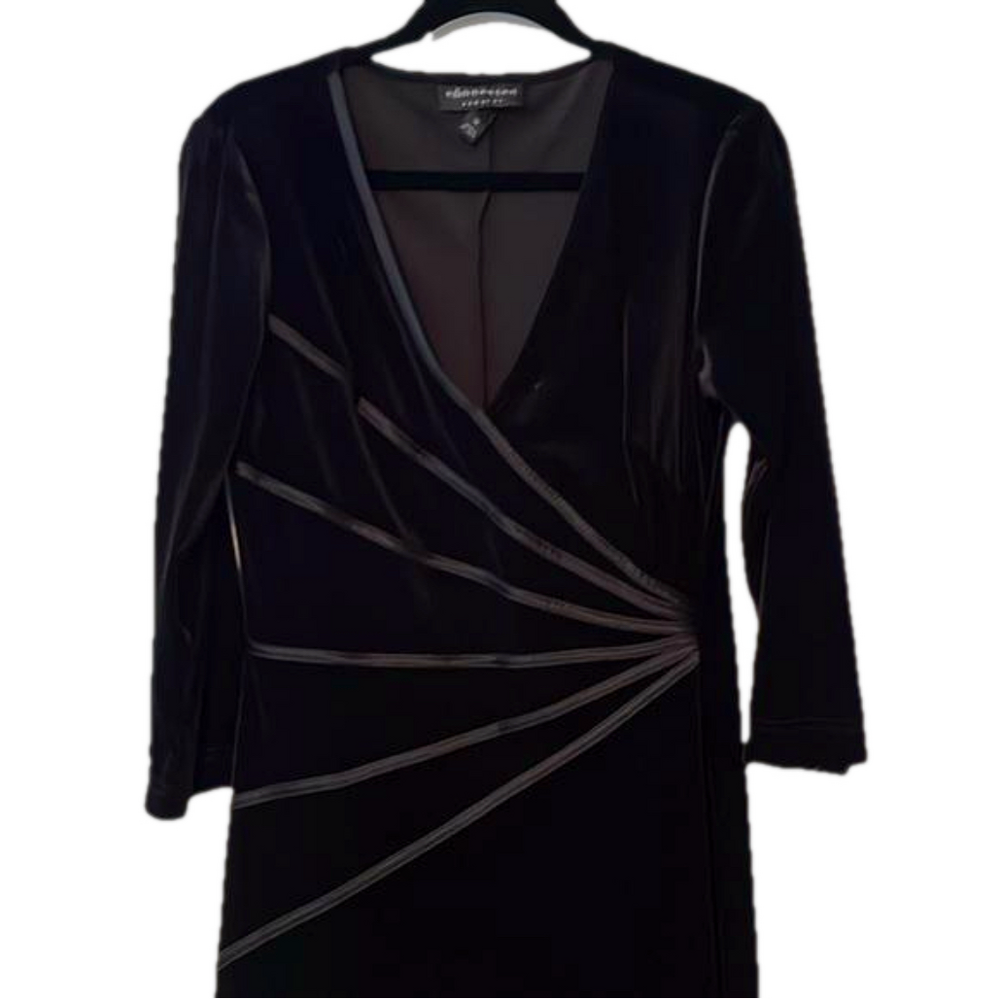 Vintage 90s Black On Black Velvet Ribbon Evening Gown Maxi Dress Size 12